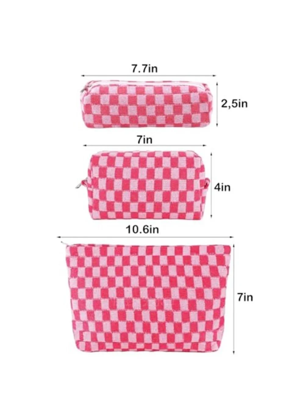 3Pcs Makeup Bag Checkered Cosmetic Bag Set Travel Toiletry Bags